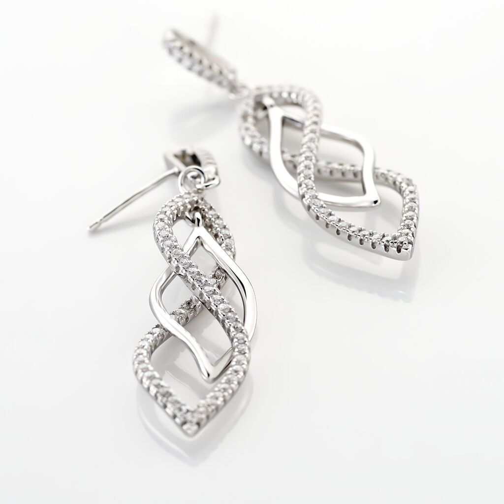 Boucles D'oreilles Pendantes Malika Argent Blanc Oxyde De Zirconium - Boucles d'oreilles pendantes Femme | Histoire d&rsquo;Or
