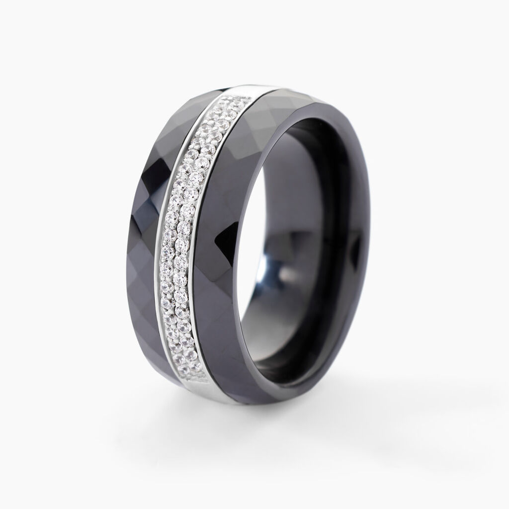 Bague Ceramik Design Argent Blanc Oxyde De Zirconium Et Céramique - Bagues avec pierre Femme | Histoire d’Or