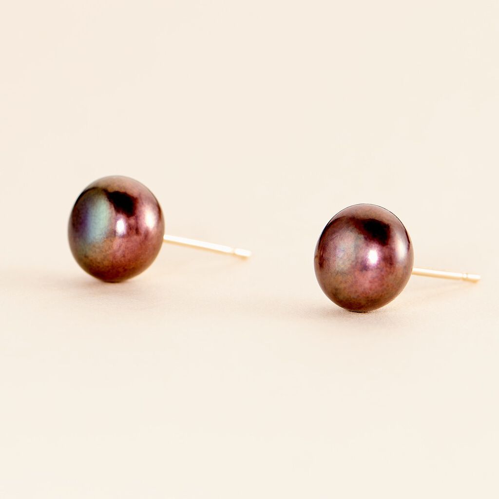 Boucles D'oreilles Puces Micaelle Teintees Or Jaune Perle De Culture - Clous d'oreilles Femme | Histoire d’Or