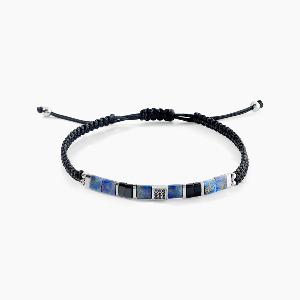 Bracelet Jourdan Jahan Acier Argenté Lapis Lazuli Agate - Nouveautés bijoux Homme | Histoire d’Or