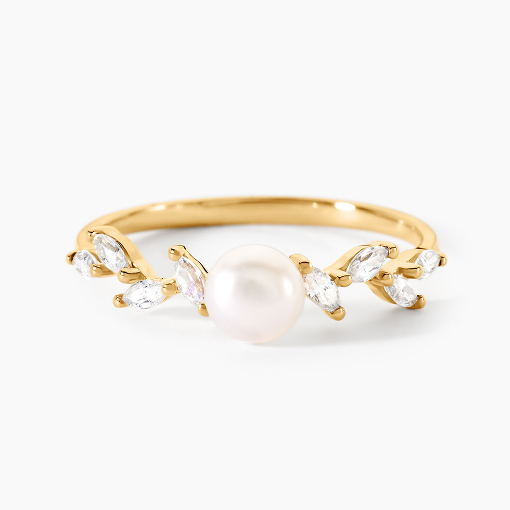 Bague Iokua Or Jaune Perle De Culture Oxyde De Zirconium - Bagues avec pierre Femme | Histoire d’Or