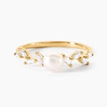 Bague Nacr&eacute;e Or Jaune Perle De Culture Oxyde De Zirconium - Bagues solitaires Femme | Histoire d&rsquo;Or