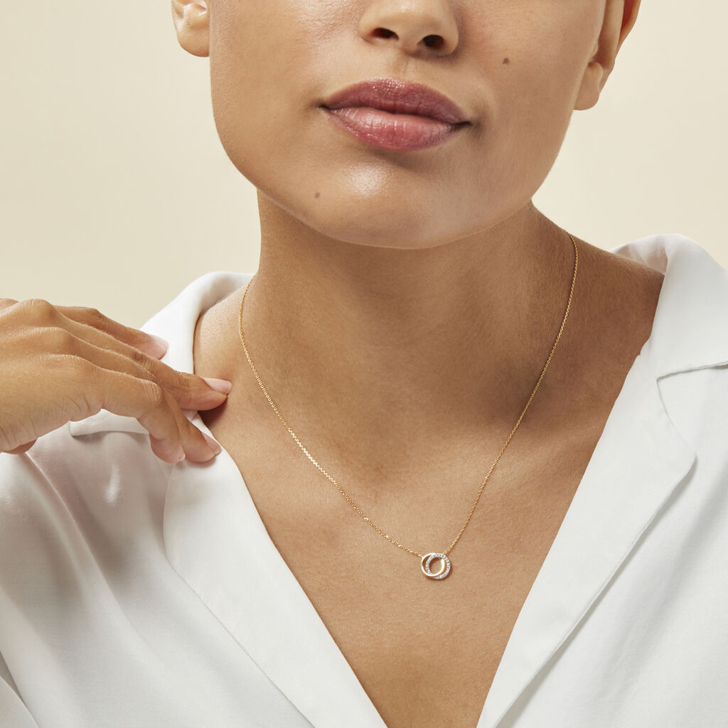 ABSOLU Damen Collier Gold Bicolor 375 (9 Karat) Diamant Wei&szlig; 0,07 ct Kreis - Colliers Femme | Histoire d&rsquo;Or