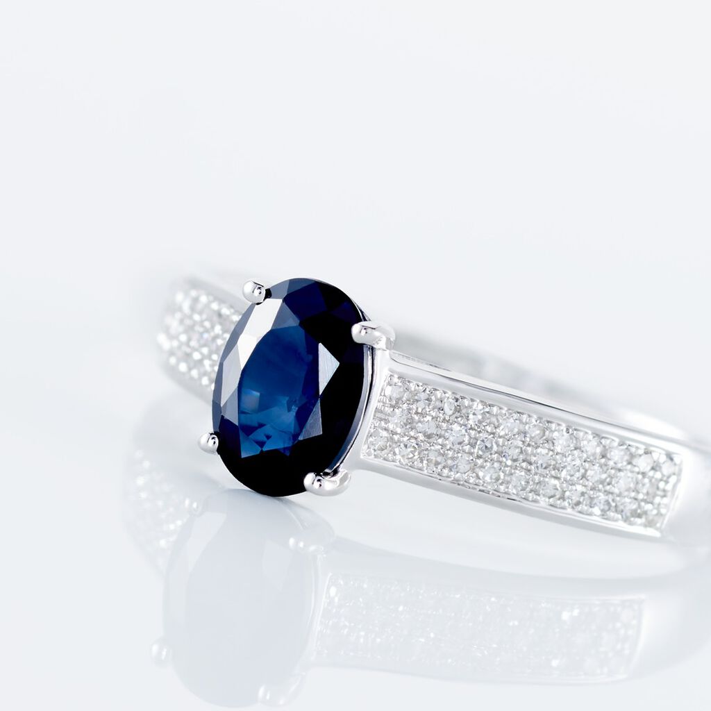 Bague Solitaire Or Blanc Crista Saphir Diamants - Bagues solitaires Femme | Histoire d’Or