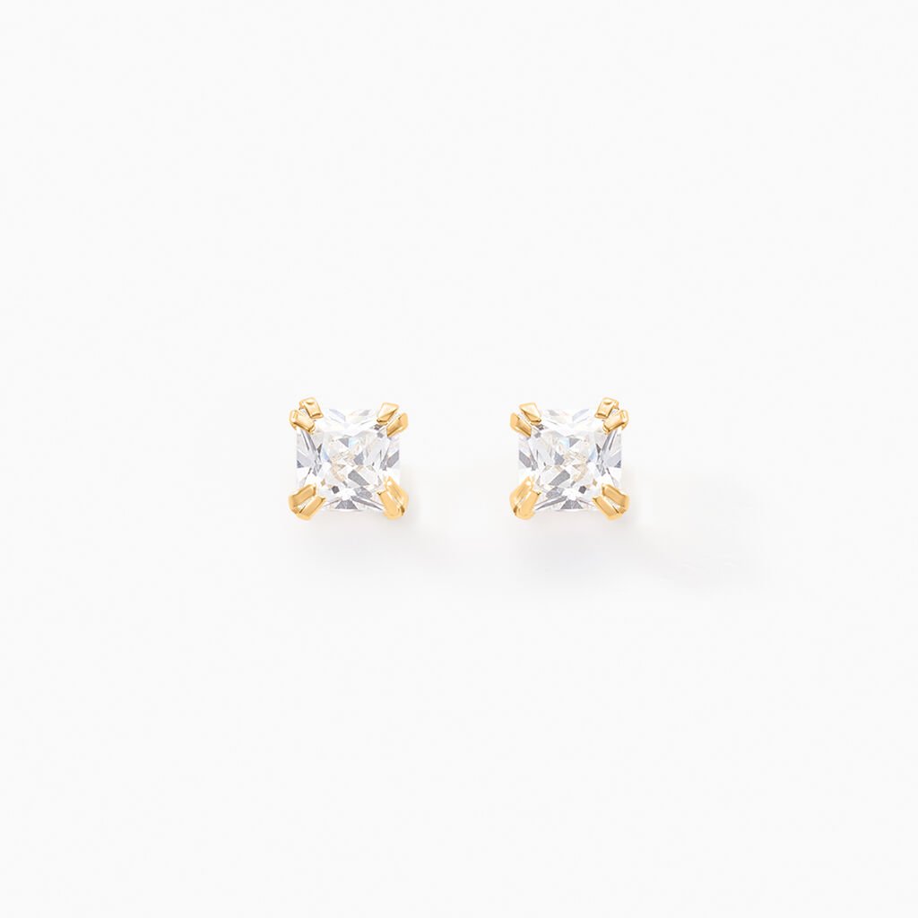 Boucles D'oreilles Puces Doreen Or Jaune Oxyde De Zirconium - Clous d'oreilles Famille | Histoire d&rsquo;Or