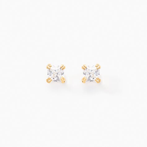 Boucles D'oreilles Puces Doreen Or Jaune Oxyde De Zirconium - Clous d'oreilles Famille | Histoire d&rsquo;Or