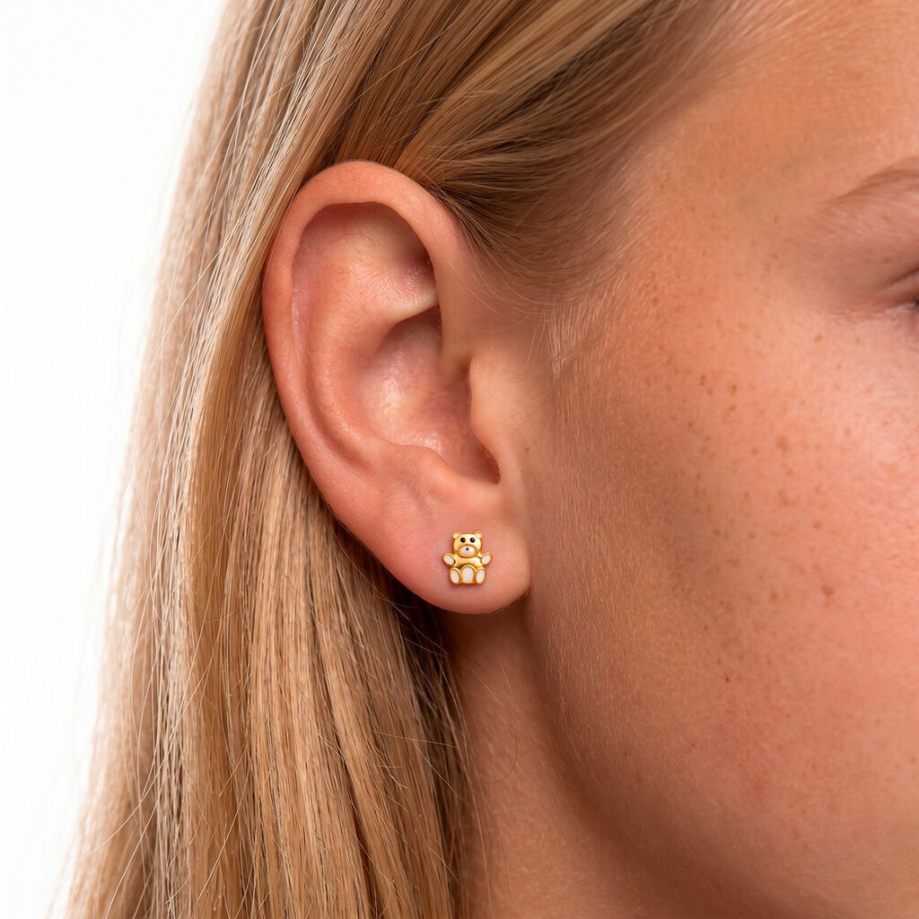 Boucles D'oreilles Puces Mae Ourson Or Jaune - Clous d'oreilles Enfant | Histoire d&rsquo;Or