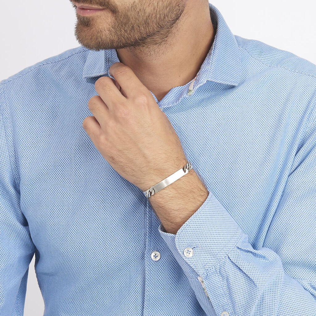 Bracelet Identit&eacute; Casper Maille Gourmette Argent Blanc - Gourmettes Homme | Histoire d&rsquo;Or