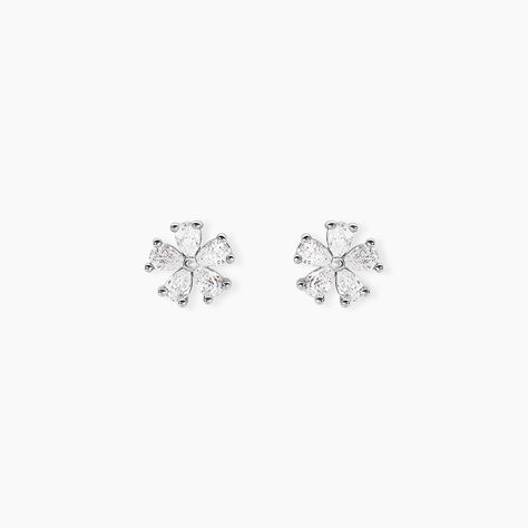 Boucles D'oreilles Puces Gisabel Argent Blanc Oxyde De Zirconium - Nouveautés Femme | Histoire d’Or
