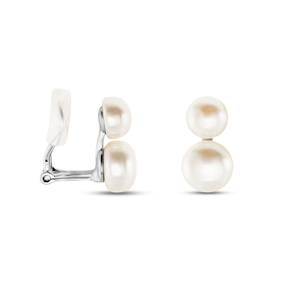 Boucles D'oreilles Clips Argent Blanc Viano Perles Oxydes - Boucles d'oreilles fantaisie Femme | Histoire d’Or