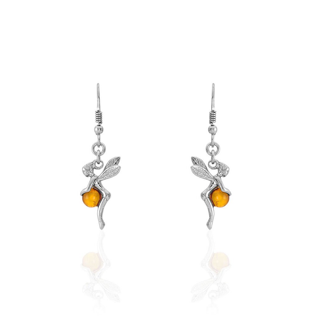 Boucles D'oreilles Pendantes Argent Blanc Abellia Ambre - Boucles d'oreilles fantaisie Femme | Histoire d’Or