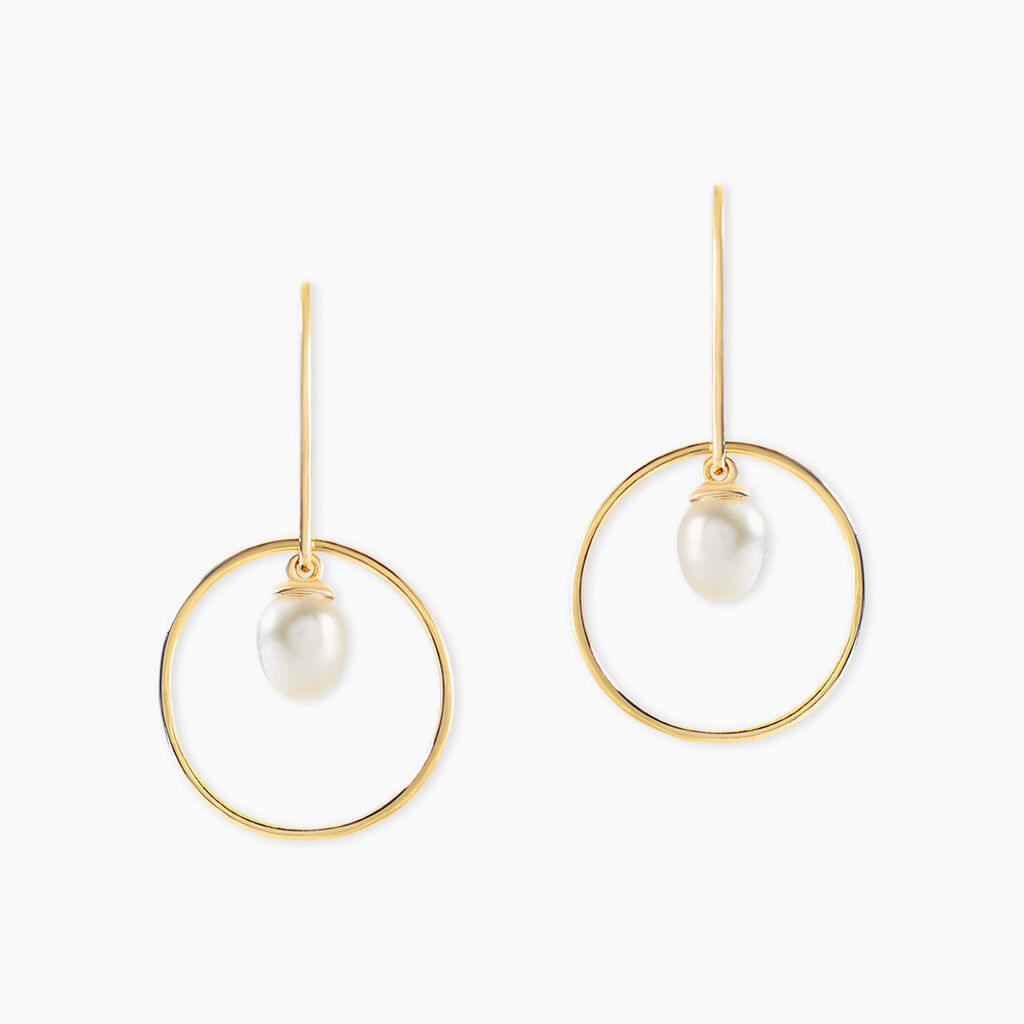 Boucles D'Oreilles Pendantes Salvine Argent Dor&eacute; A L'Or 750/1000 Perle De Culture - Boucles d'oreilles pendantes Femme | Histoire d&rsquo;Or