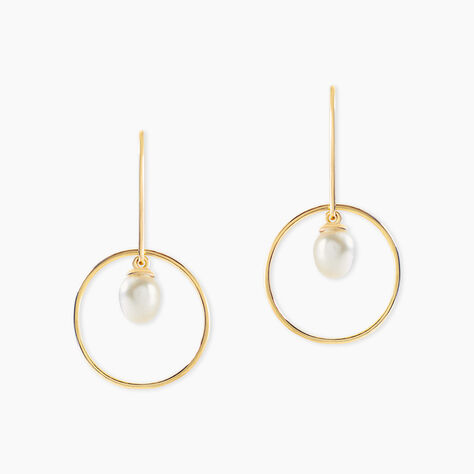 Boucles D'Oreilles Pendantes Salvine Argent Dor&eacute; A L'Or 750/1000 Perle De Culture - Boucles d'oreilles pendantes Femme | Histoire d&rsquo;Or
