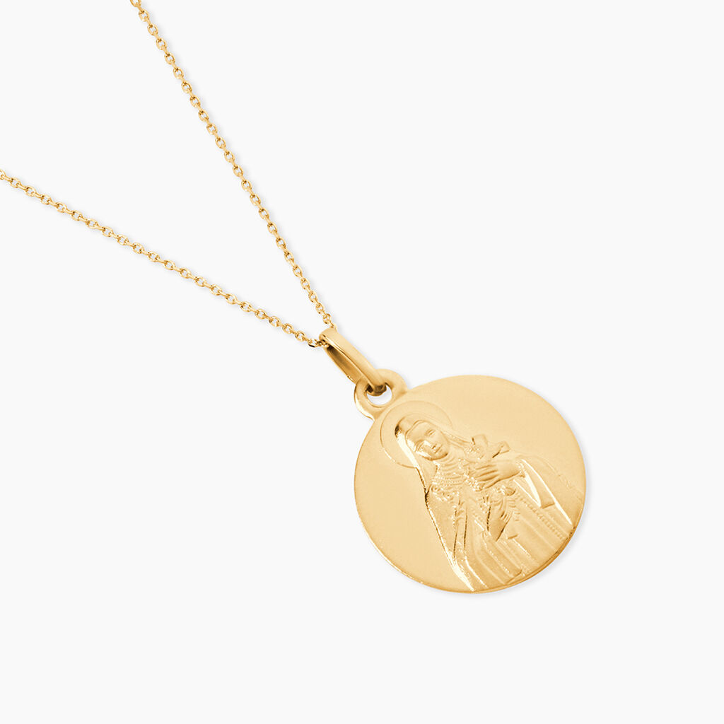 M&eacute;daille Or Jaune Sainte Th&eacute;r&egrave;se - Pendentifs Bapt&ecirc;me Famille | Histoire d&rsquo;Or