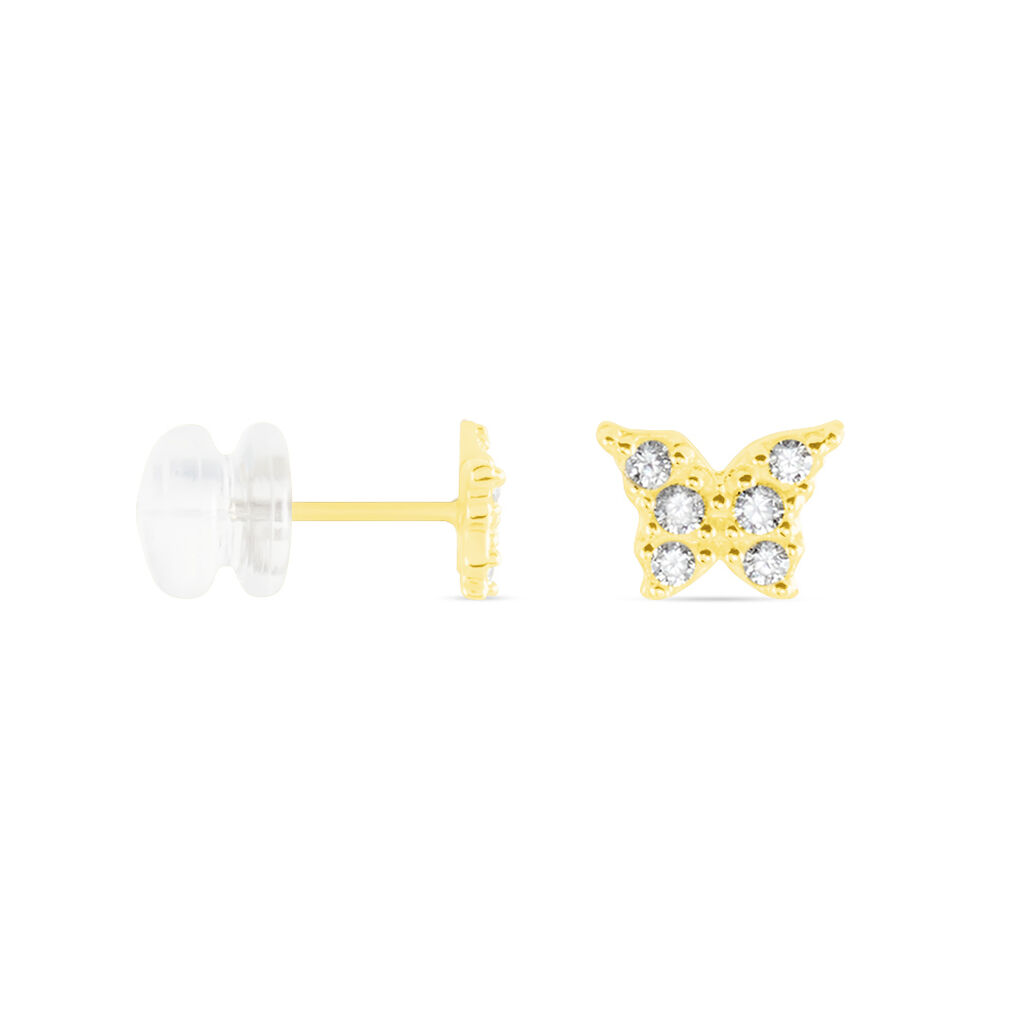 Boucles D'oreilles Puces Or Jaune Fragaria Oxydes - Clous d'oreilles Femme | Histoire d’Or