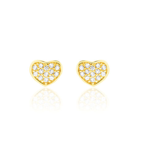 Boucles D'oreilles Puces Daria Coeur Plein Or Jaune Oxyde De Zirconium - Boucles d'Oreilles Coeur Femme | Histoire d’Or