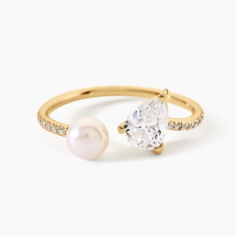 Bague Illona Argent Dor&eacute; A L'Or 750/1000 Perle De Culture Oxyde De Zirconium - Bagues solitaires Femme | Histoire d&rsquo;Or