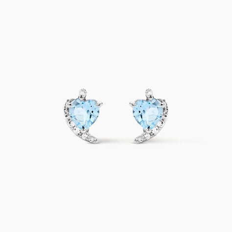 Boucles D'oreilles Puces Coeur In Love Or Blanc Topaze Et Oxyde - Clous d'oreilles Femme | Histoire d&rsquo;Or