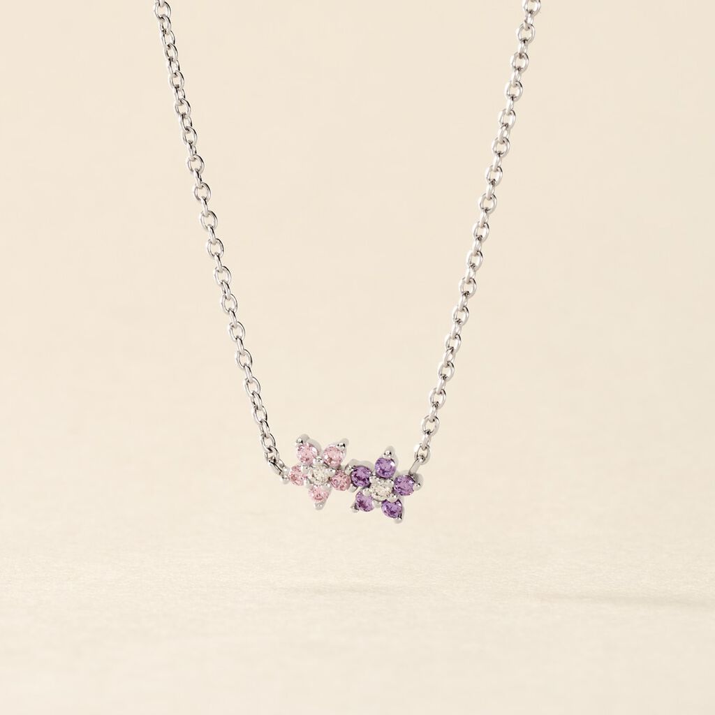 Collier Purple Bloom Argent Blanc Oxyde De Zirconium - Colliers fantaisie Femme | Histoire d&rsquo;Or