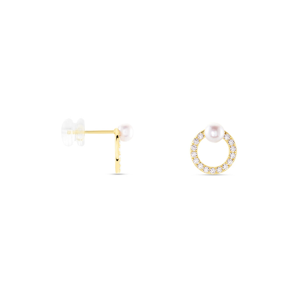 Boucles D'oreilles Puces Piety Or Jaune Perle De Culture Oxyde - Clous d'oreilles Femme | Histoire d’Or
