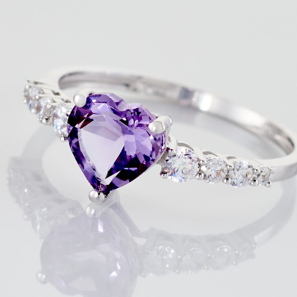 Bague Or Blanc Fany Am&eacute;thyste Oxydes De Zirconium - Bagues solitaires Femme | Histoire d&rsquo;Or