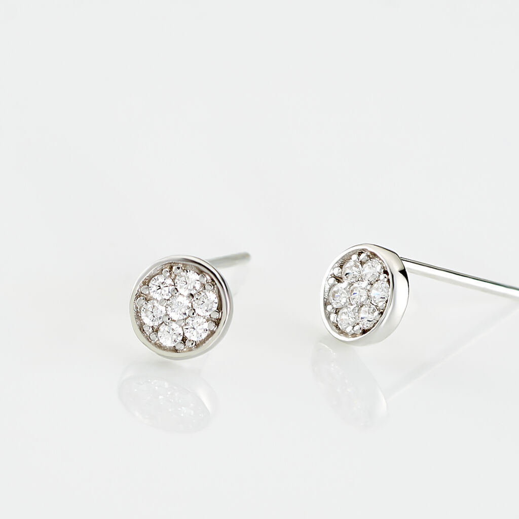 Boucles D'oreilles Puces Pastille Serti Clos Or Blanc Oxyde - Clous d'oreilles Femme | Histoire d’Or