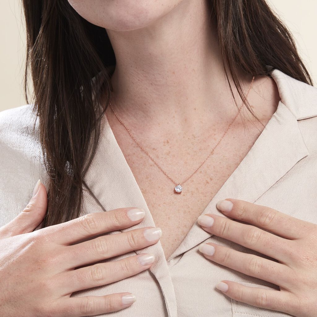 Collier Solitaire Argent Rose Lylwenn Oxyde De Zirconium - Colliers fantaisie Femme | Histoire d’Or