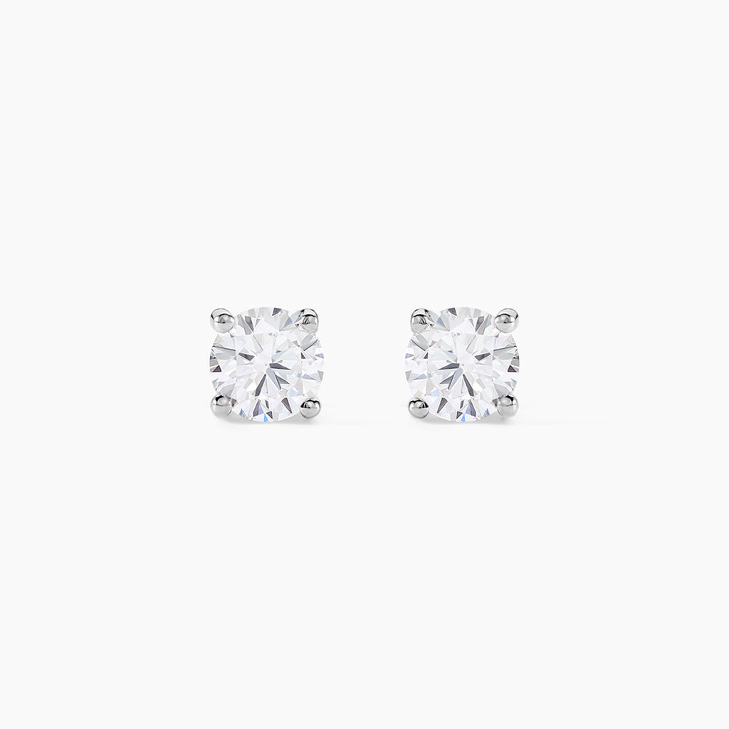 Boucles D'oreilles Puces 4 Griffes Or Blanc Diamant Synthetique - Clous d'oreilles Femme | Histoire d&rsquo;Or