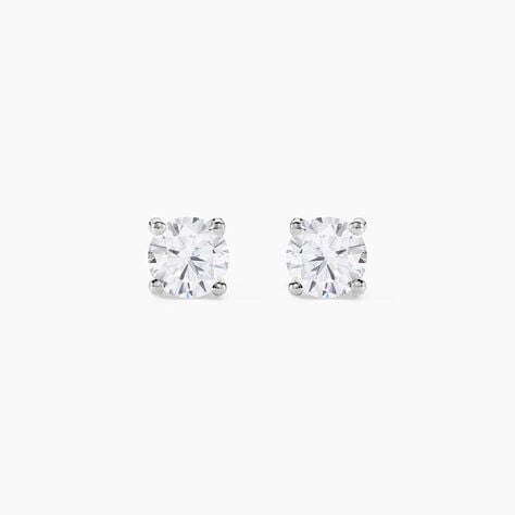 Boucles D'oreilles Puces 4 Griffes Or Blanc Diamant Synthetique - Clous d'oreilles Femme | Histoire d&rsquo;Or