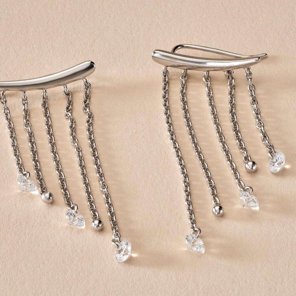 Boucles D'oreilles Pendantes Cainan Argent Blanc Oxyde De Zirconium - Boucles d'oreilles fantaisie Femme | Histoire d’Or