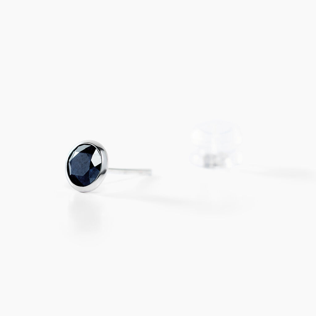 Boucles D'oreilles Puces Edy Serti Clos Or Blanc Saphir - Clous d'oreilles Femme | Histoire d’Or