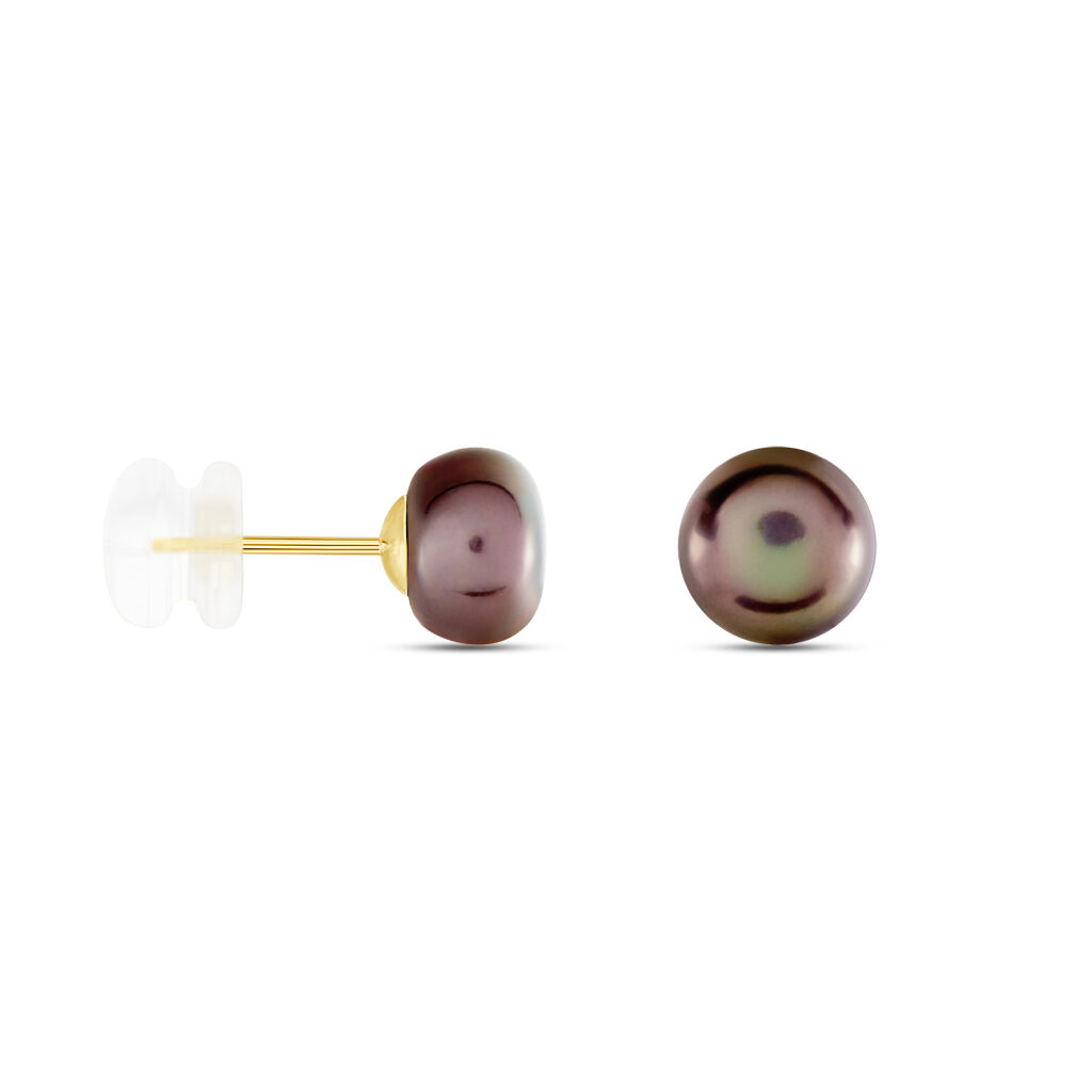 Boucles D'oreilles Puces Micaelle Teintees Or Jaune Perle De Culture - Clous d'oreilles Femme | Histoire d’Or