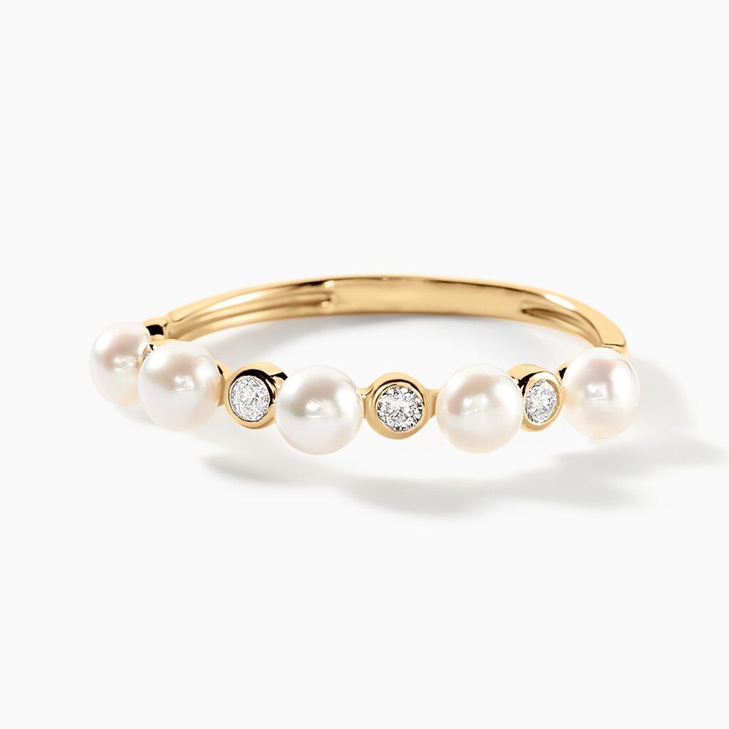 Bague Tiny Pearls Or Jaune Perle De Culture Oxyde De Zirconium - Bagues avec pierre Femme | Histoire d&rsquo;Or