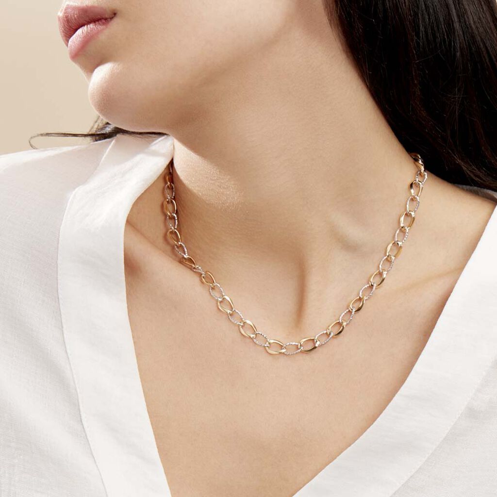 Collier Joice Maille Alternée Et Godronne Or Bicolore - Chaines Femme | Histoire d’Or
