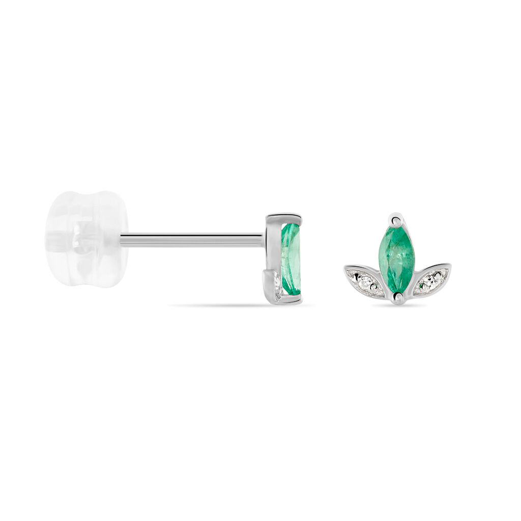 Boucles D'oreilles Puces Or Blanc Febe Emeraude Diamant - Clous d'oreilles Femme | Histoire d’Or