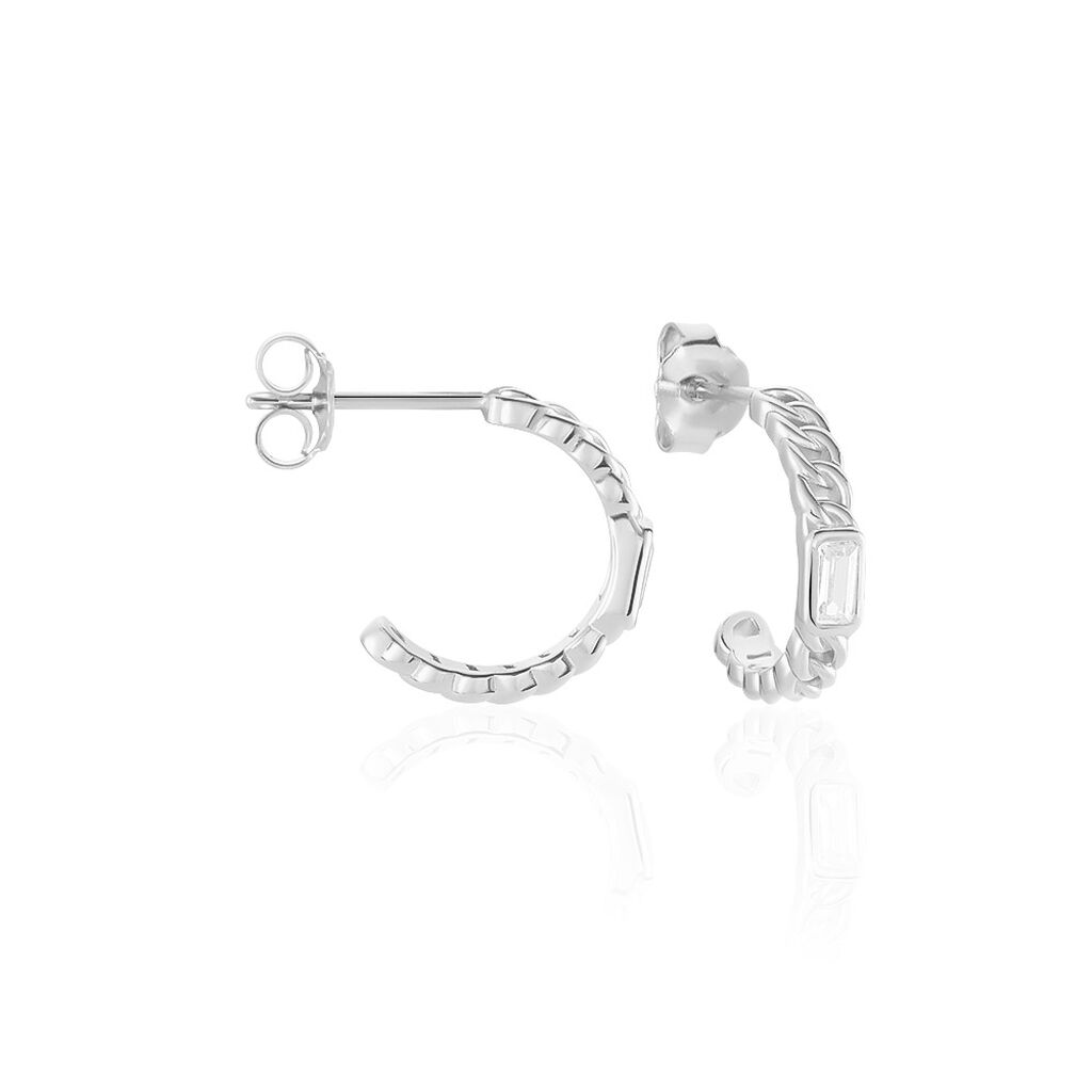 Demi Cr&eacute;oles Eldi Argent Blanc Oxyde De Zirconium - Boucles d'oreilles cr&eacute;oles Femme | Histoire d&rsquo;Or