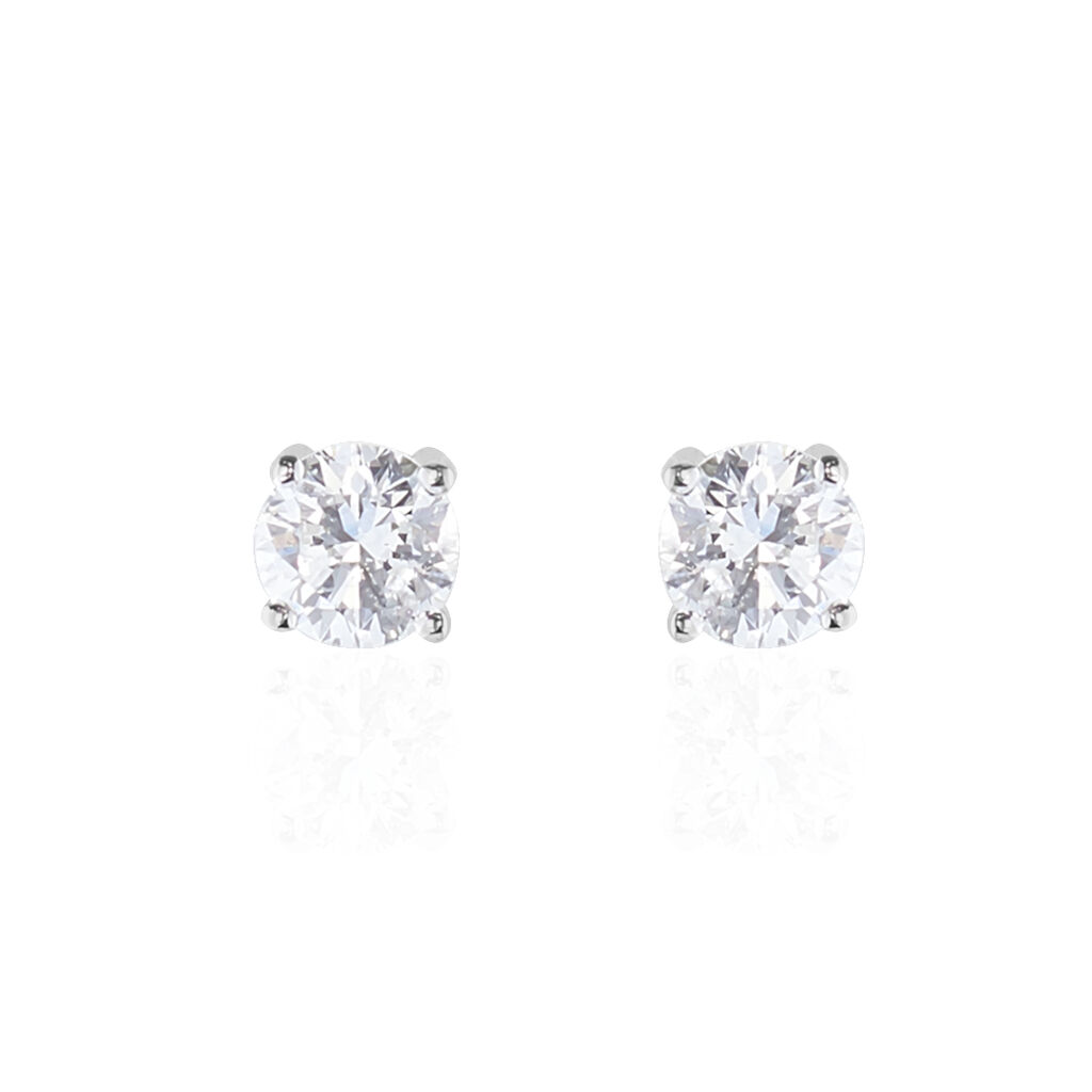 Boucles D'oreilles Puces 4 Griffes Or Blanc Diamant Synthetique - Clous d'oreilles Femme | Histoire d&rsquo;Or