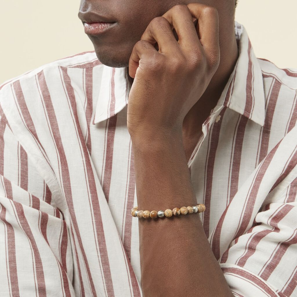 Bracelet Adonis Acier Blanc Jaspe Africain - Bracelets Homme | Histoire d’Or