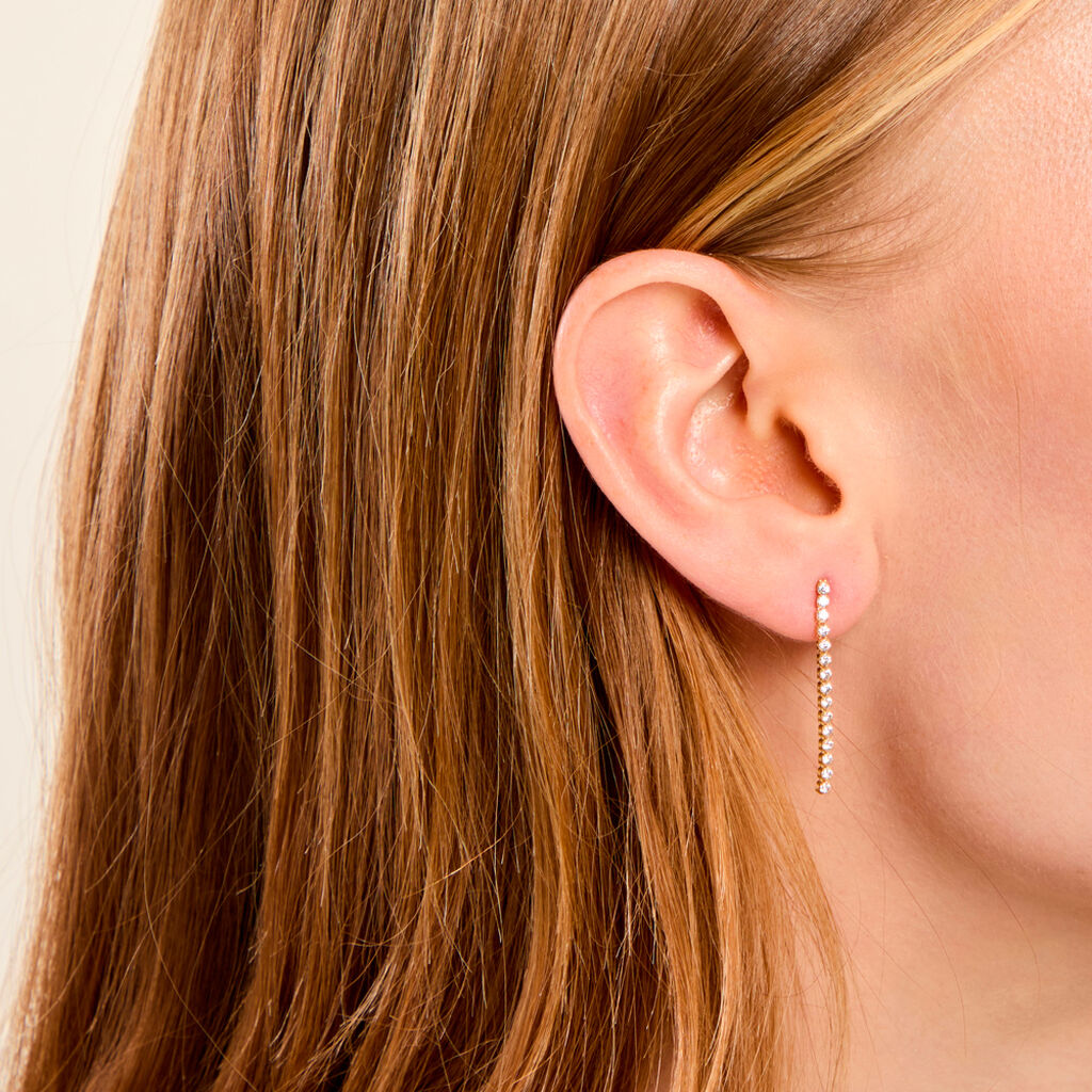 Boucles D'Oreilles Pendantes Ercole Argent Dor&eacute; A L'Or 750/1000 Oxyde De Zirconium - Boucles d'oreilles pendantes Femme | Histoire d&rsquo;Or