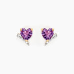 Boucles D'oreilles Puces Eva Or Jaune Amethyste Et Oxyde De Zirconium - Clous d'oreilles Femme | Histoire d&rsquo;Or