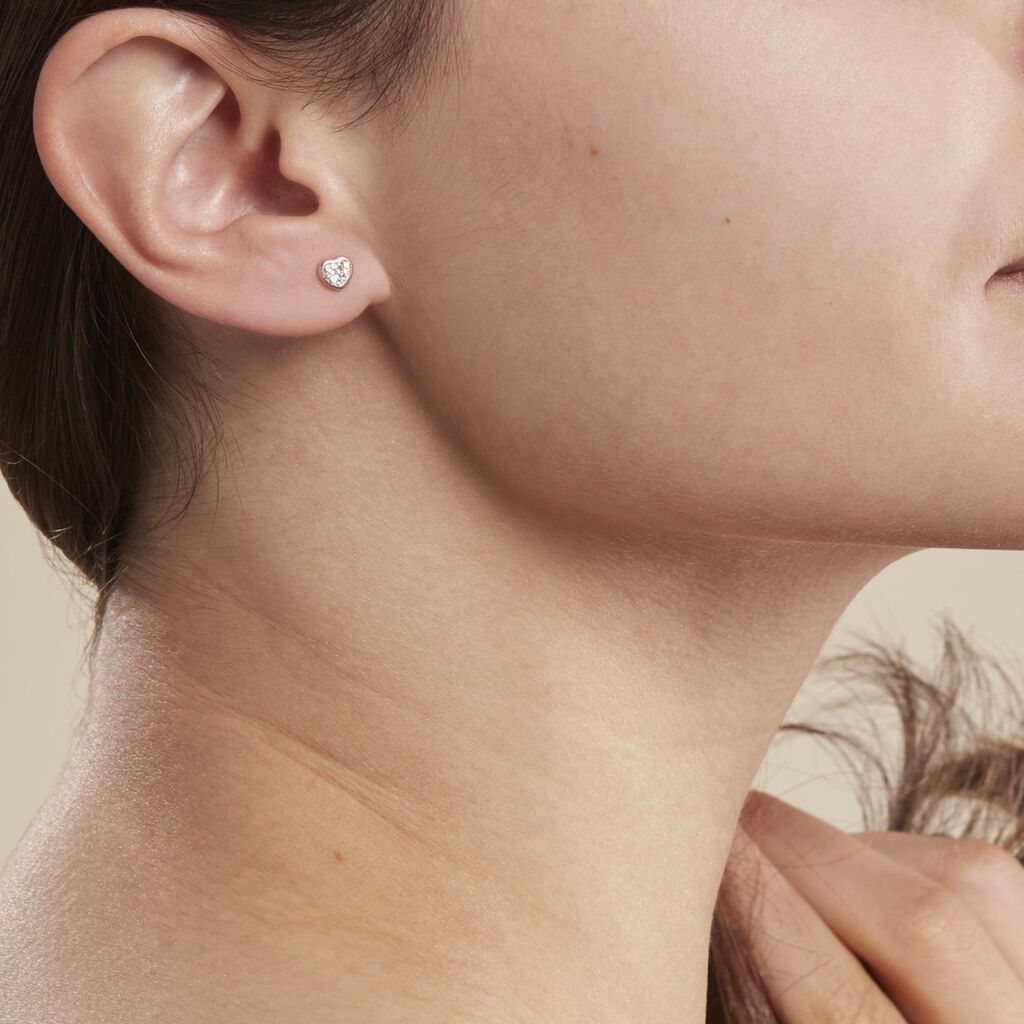 Boucles D'oreilles Puces Daria Cœur 0 Or Rose Strass - Clous d'oreilles Femme | Histoire d’Or