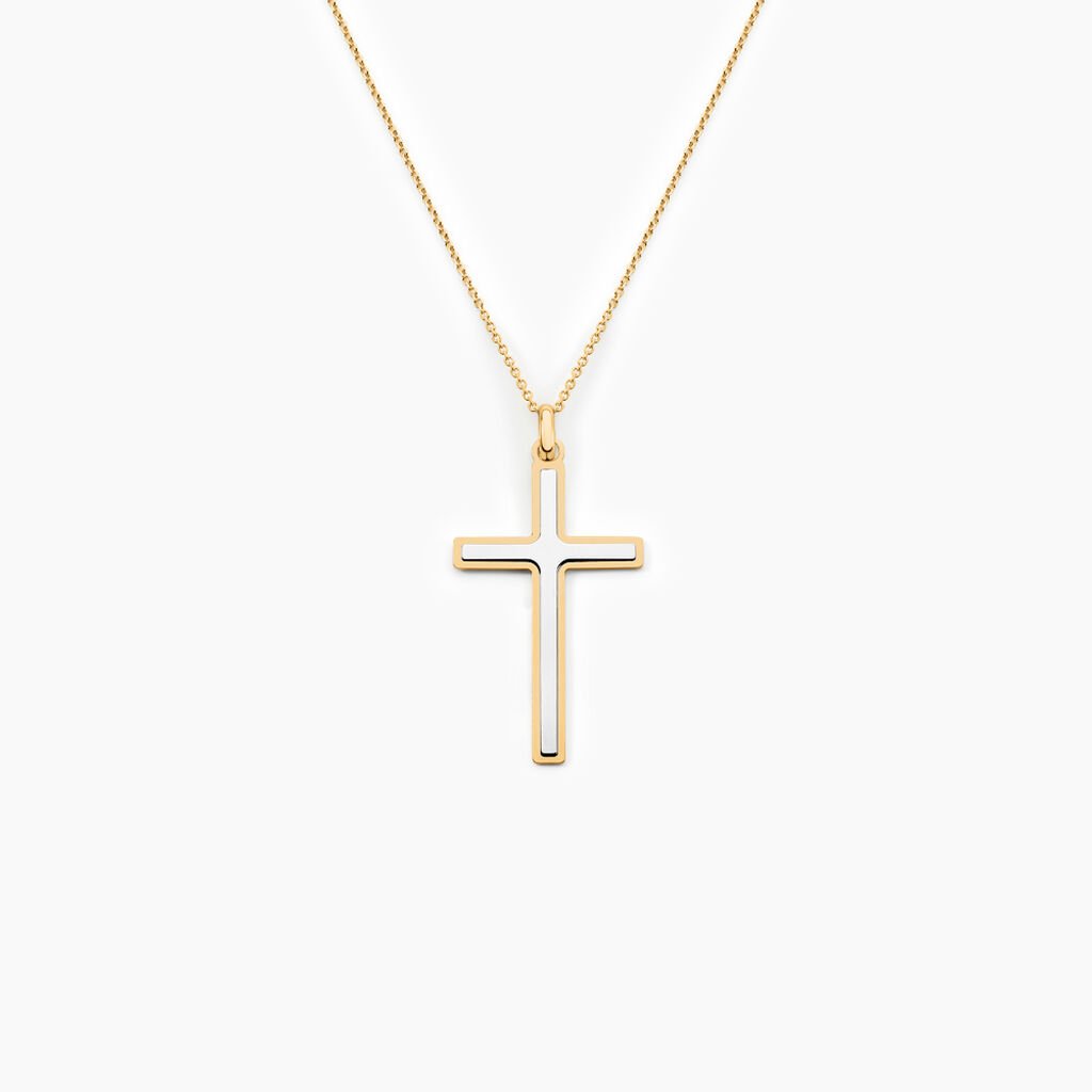 Pendentif Casey Croix Or Bicolore - Pendentifs Baptême Famille | Histoire d’Or