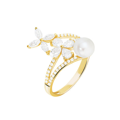 Bague Norah Or Jaune Perle De Culture Et Oxyde De Zirconium - Bagues solitaires Femme | Histoire d&rsquo;Or