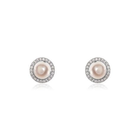 Boucles D'oreilles Puces Mathie Argent Blanc Perle De Culture Et Oxyde - Boucles d'oreilles fantaisie Femme | Histoire d’Or