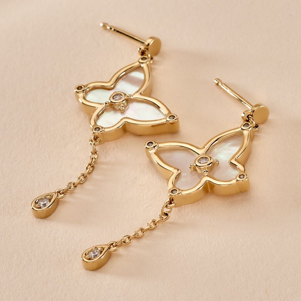 Boucles D'oreilles Pendantes Areli Plaque Or Dor&eacute; Nacre Oxyde - Boucles d'oreilles pendantes Femme | Histoire d&rsquo;Or
