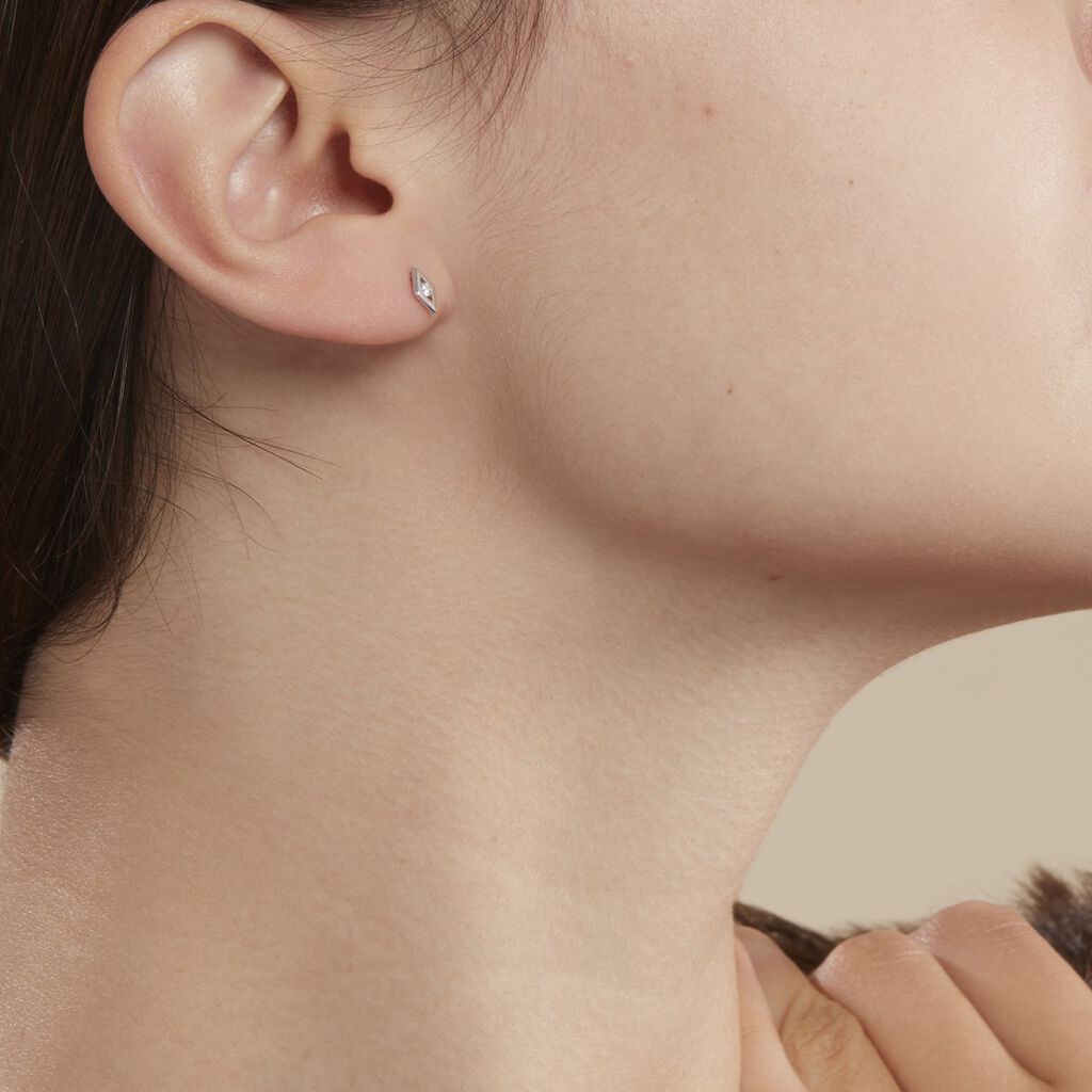 Boucles D'oreilles Puces Eirena Or Blanc Diamant - Clous d'oreilles Femme | Histoire d’Or