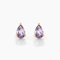 Boucles D'oreilles Puces Goutte Or Jaune Améthyste
