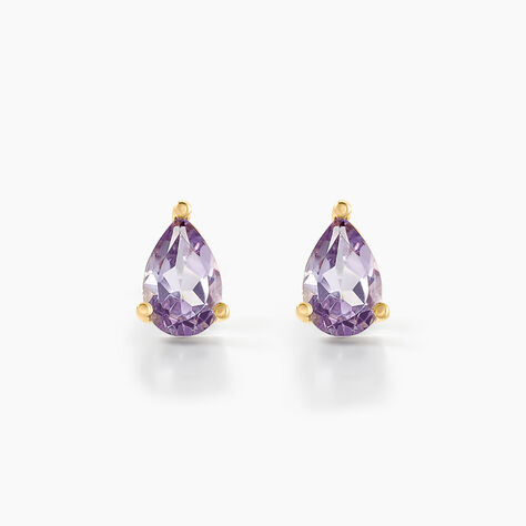 Boucles D'oreilles Puces Goutte Or Jaune Améthyste - Clous d'oreilles Femme | Histoire d’Or
