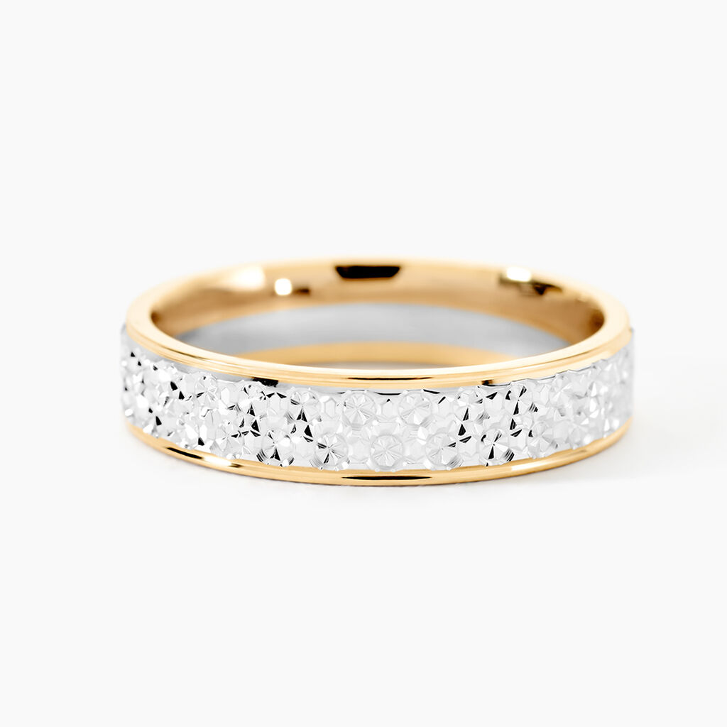 Alliance Grain De Folie Diamantee Ruban Plat Or Bicolore - Alliances Unisex | Histoire d&rsquo;Or