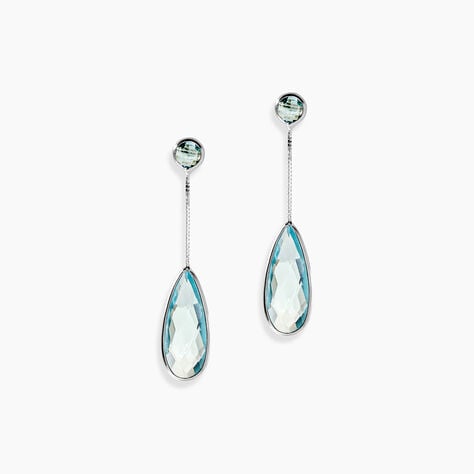 Boucles D'oreilles Pendantes Sela Or Blanc Topaze Et Sans - Boucles d'oreilles empierr&eacute;es Femme | Histoire d&rsquo;Or